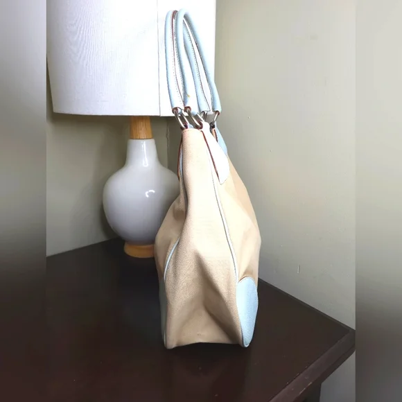 Prada Canapa Moon Shoulder Bag, Blue and Beige - Picture 2 of 13